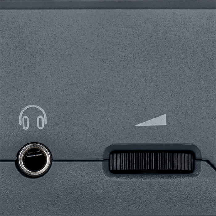 Close up of headphone input and volume