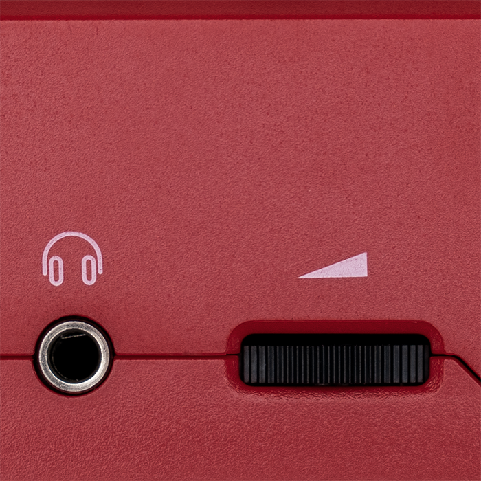 Close up of headphone input and volume control